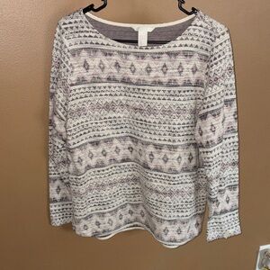 H&M Aztec Cream and Gray Patterned with a hint of pink Long Sleeve Top